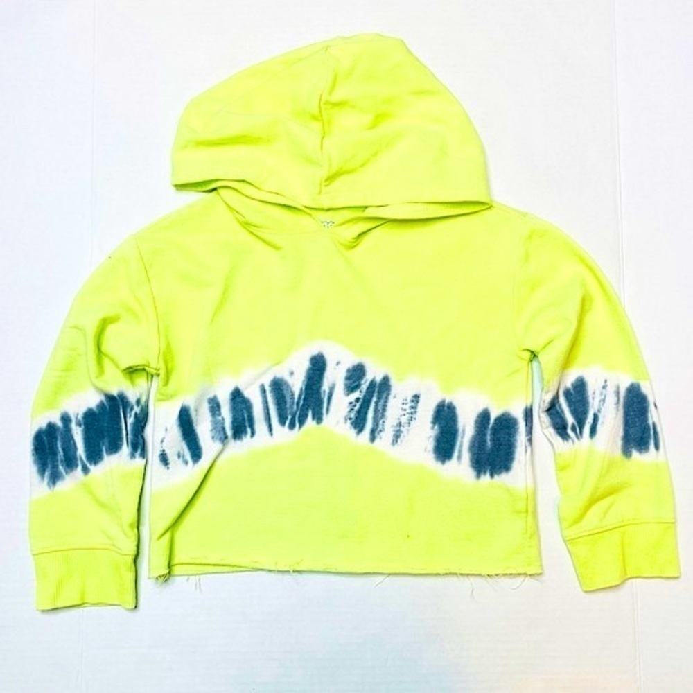 More Than Magic Neon Green Yellow Tie Dye Cropped Pullover Hoodie Girl’s Size XS
